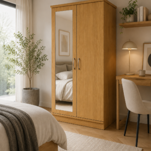 2 Door Lady Wardrobe Oak with single mirror