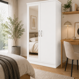 2 Door Lady Wardrobe White with one mirror