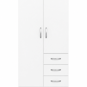 2 Door Wardrobe Single with Side Drawers White front