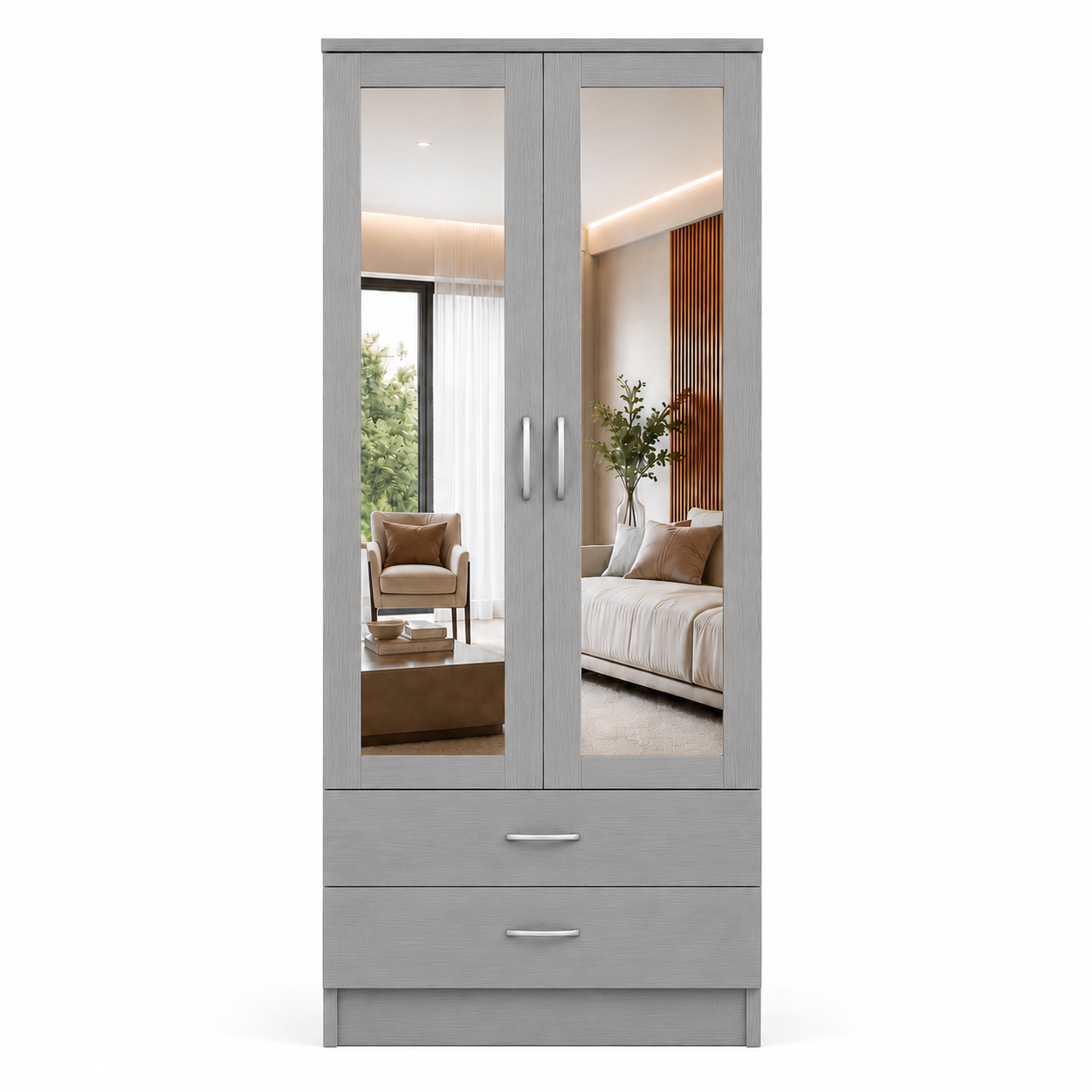 2 Door Wardrobe with 2 Drawers Gray front 2 Door Wardrobe with 2 Drawers Gray front
