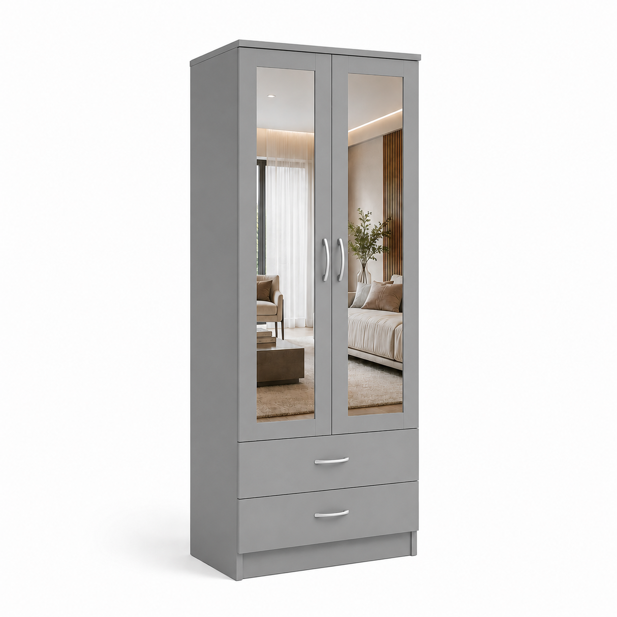 2 Door Wardrobe with 2 Drawers Gray side pose 2 Door Wardrobe with 2 Drawers Gray side pose
