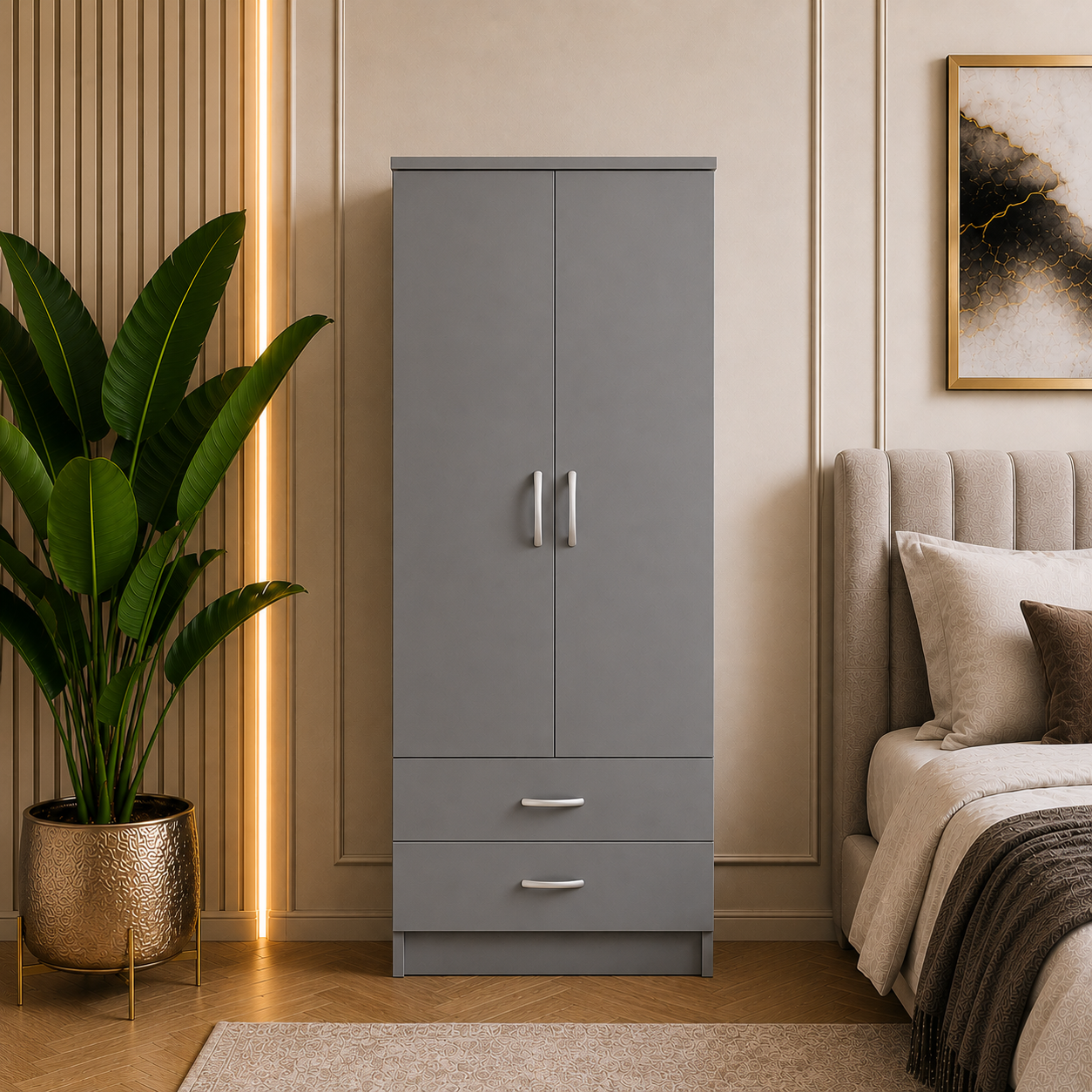 2 Door Wardrobe with 2 Drawers Gray without mirror lifestyle 2 Door Wardrobe with 2 Drawers Gray without mirror lifestyle