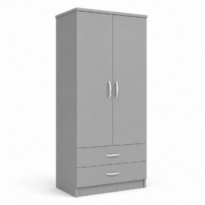 2 Door Wardrobe with 2 Drawers Gray without mirror side pose