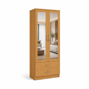 2 Door Wardrobe with 2 Drawers Oak side pose
