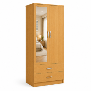 2 Door Wardrobe with 2 Drawers single mirror Oak side pose