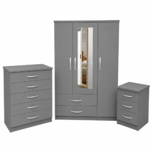 3 Door Wardrobe Set Gray front
