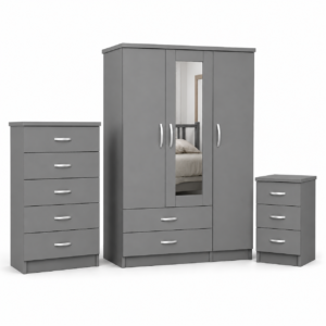 3 Door Wardrobe Set Gray side poase