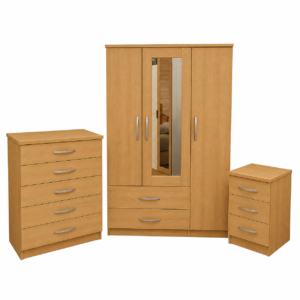 3 Door Wardrobe Set Oak front