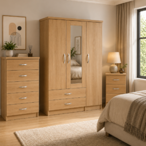 3 Door Wardrobe Set Oak lifestyle