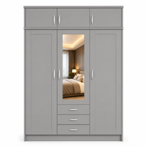 3 Door Wardrobe With Topbox Gray front