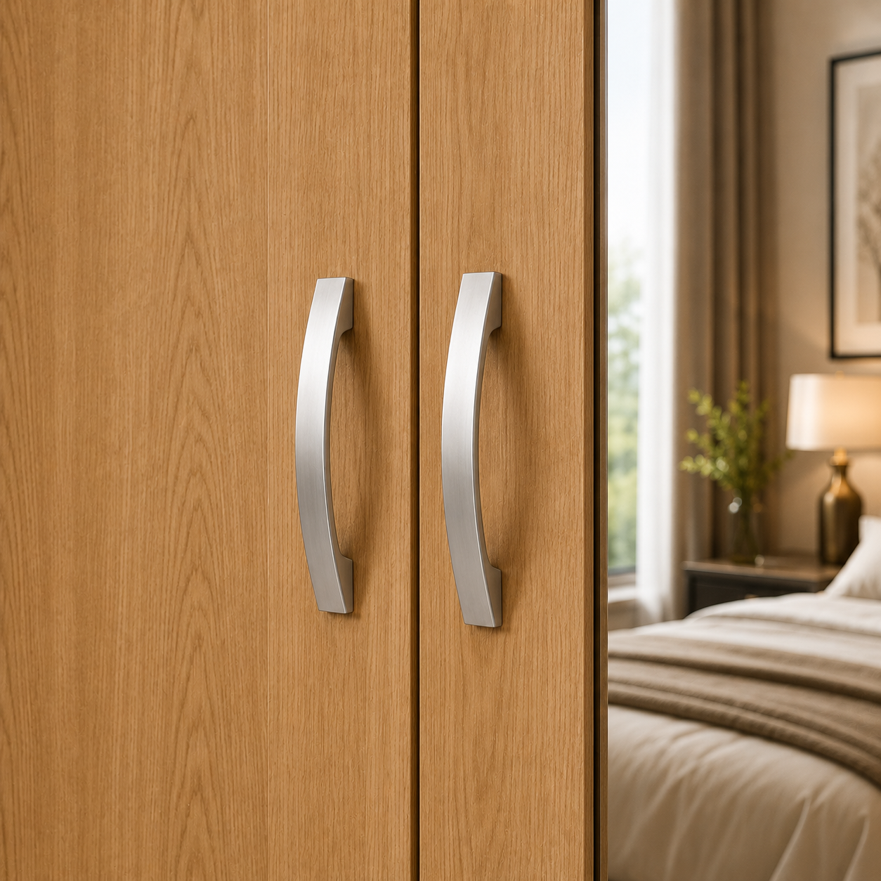 3 Door Wardrobe With Topbox Oak close up 3 Door Wardrobe With Topbox Oak close up