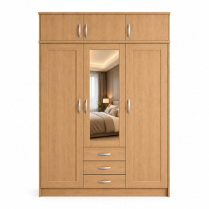 3 Door Wardrobe With Topbox Oak front
