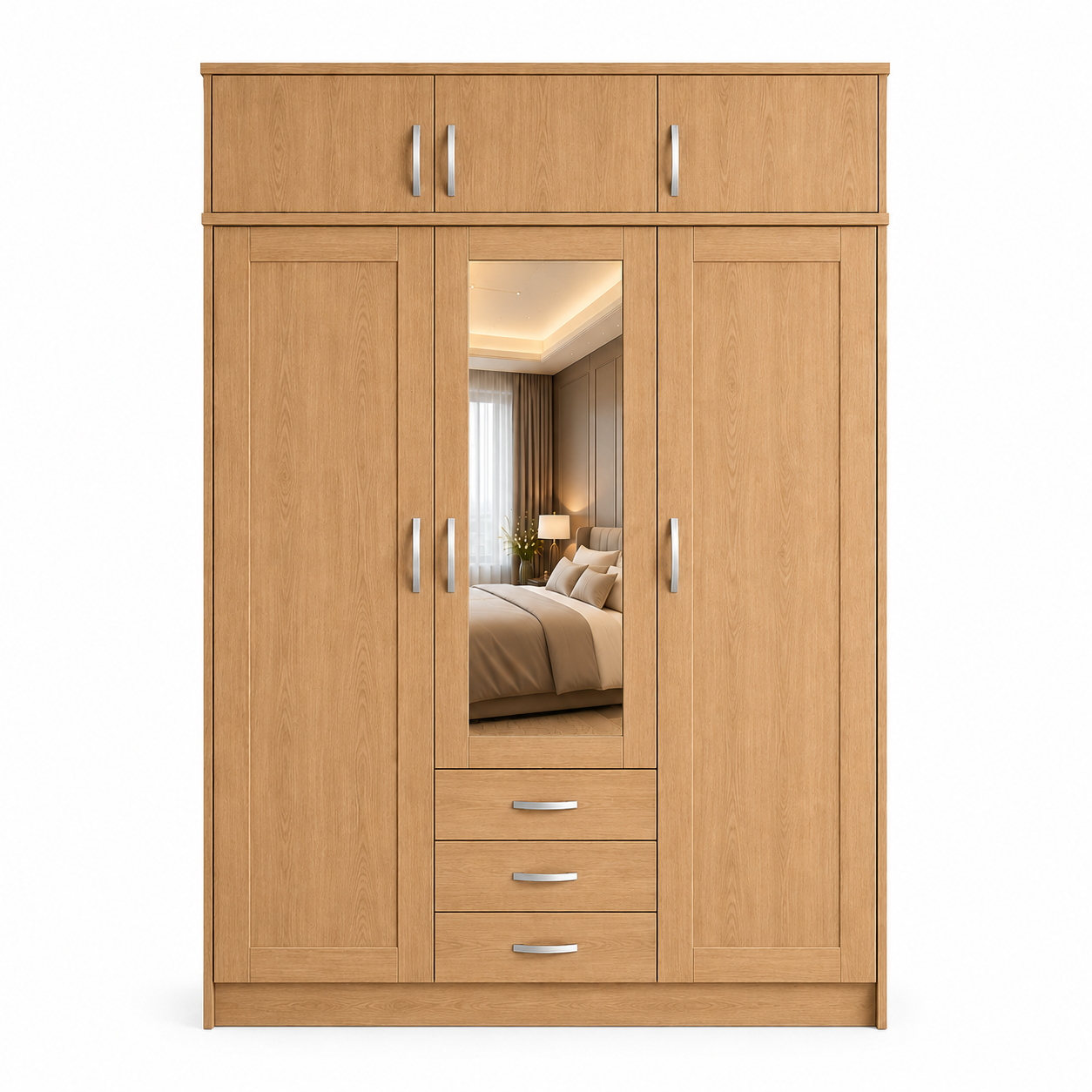 3 Door Wardrobe With Topbox Oak front 3 Door Wardrobe With Topbox Oak front