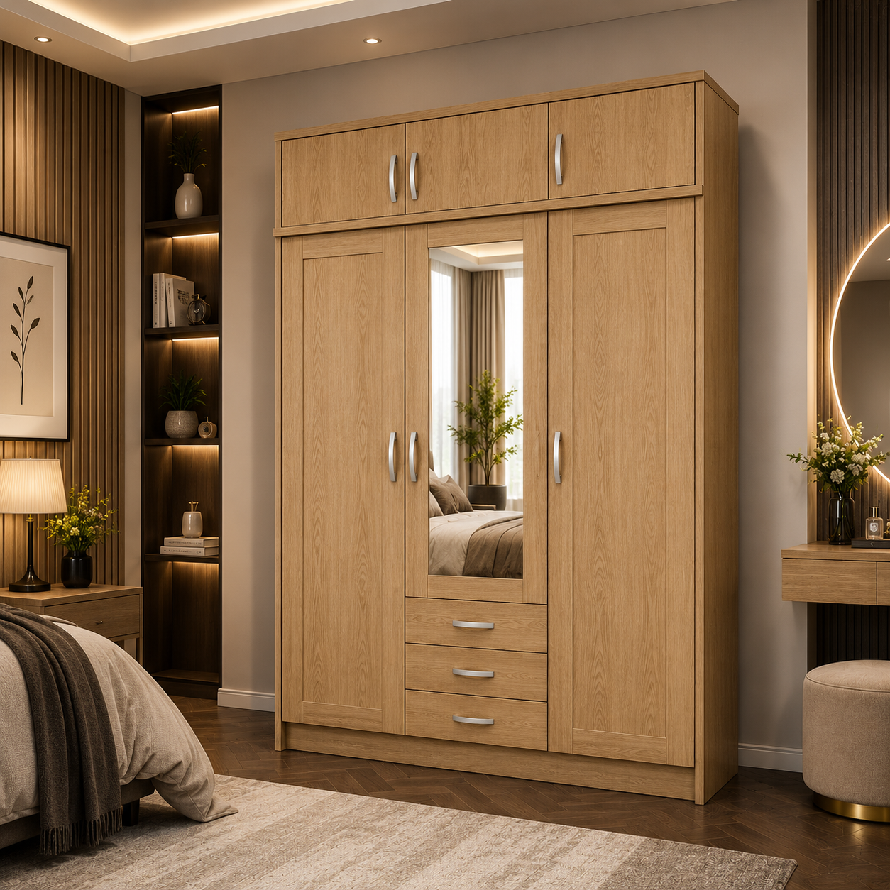 3 Door Wardrobe With Topbox Oak lifestyle