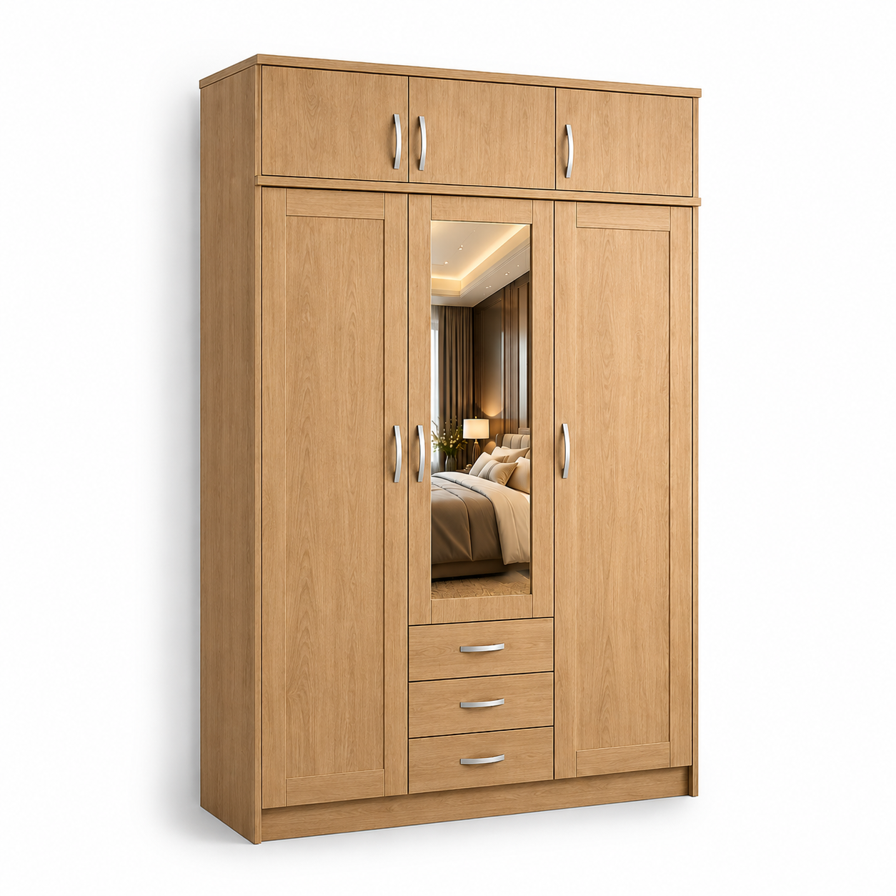3 Door Wardrobe With Topbox Oak side pose 3 Door Wardrobe With Topbox Oak side pose