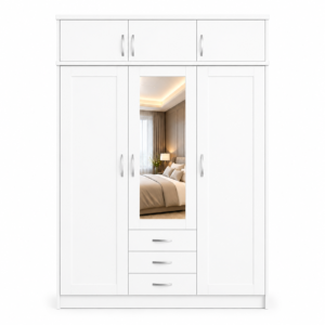 3 Door Wardrobe With Topbox White front