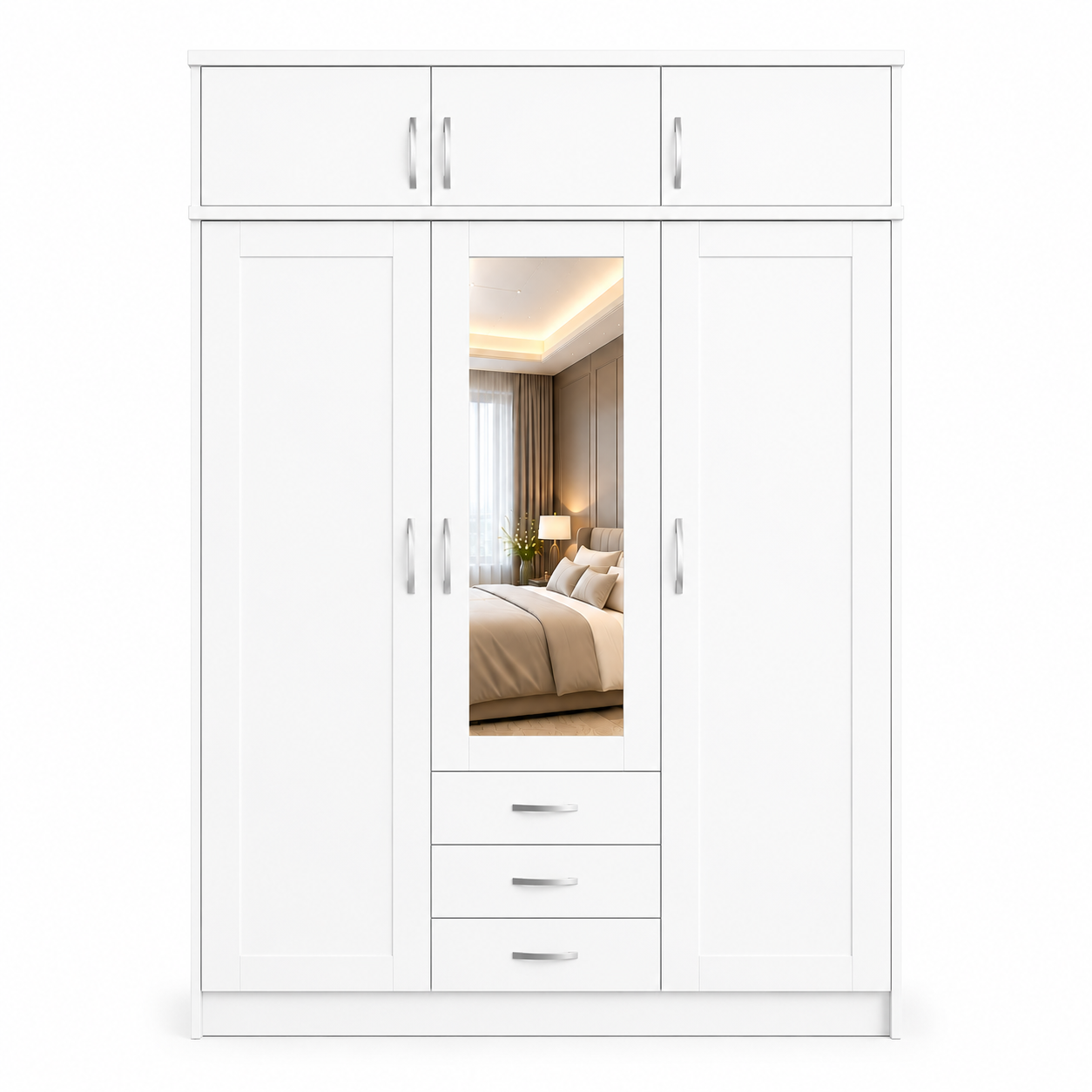 3 Door Wardrobe With Topbox White front 3 Door Wardrobe With Topbox White front