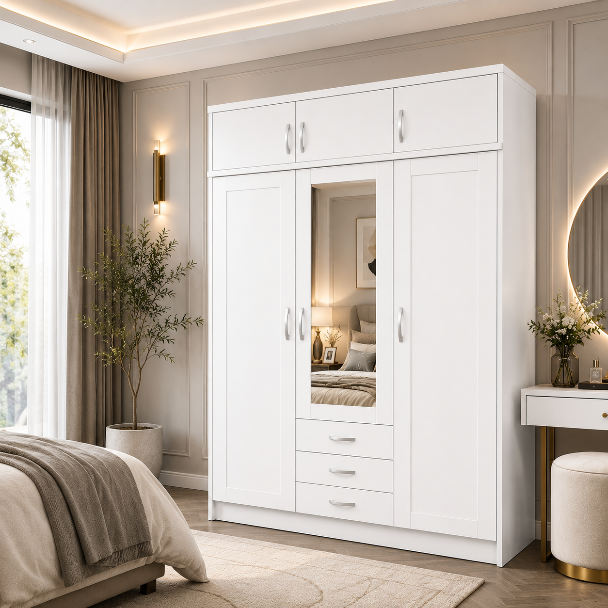 3 Door Wardrobe With Topbox White lifestyle 3 Door Wardrobe With Topbox White lifestyle