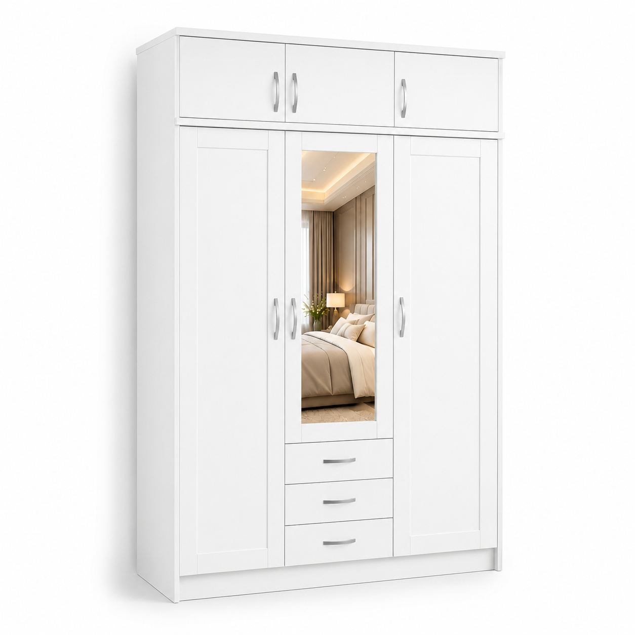3 Door Wardrobe With Topbox White side pose