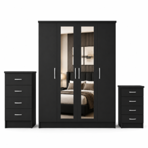 4 Door Wardrobe Set Black front