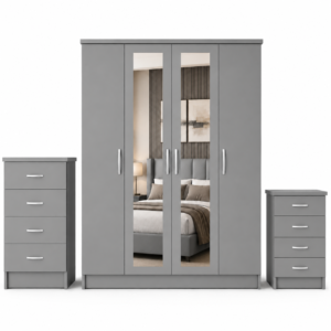 4 Door Wardrobe Set Gray front