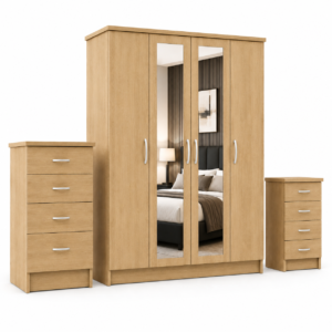 4 Door Wardrobe Set Oak side pose