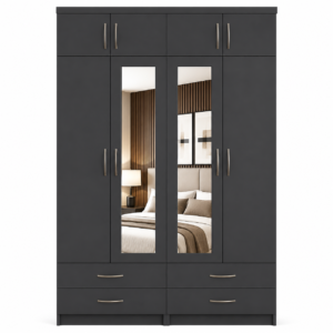 4 Door Wardrobe With Topbox Gray front
