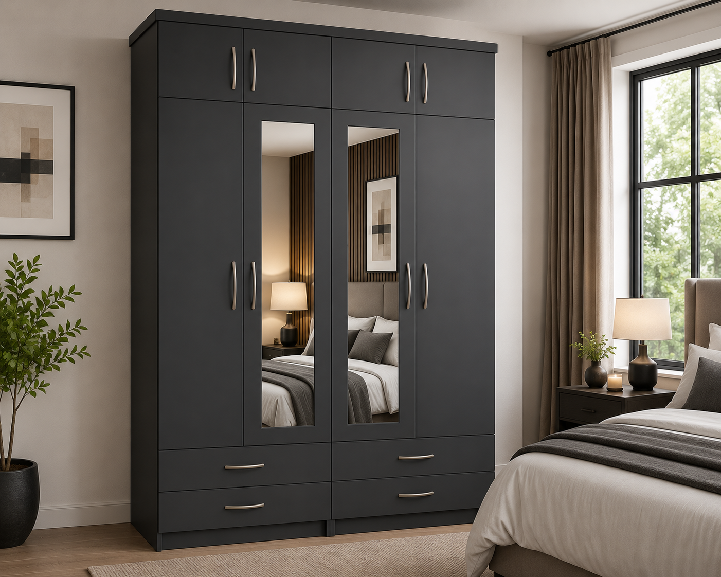 4 Door Wardrobe With Topbox Gray lifestyle 4 Door Wardrobe With Topbox Gray lifestyle