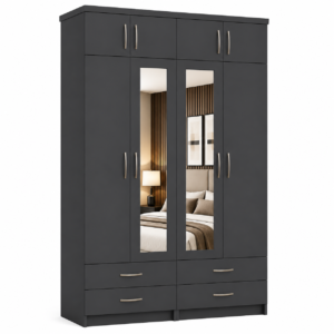 4 Door Wardrobe With Topbox Gray side view