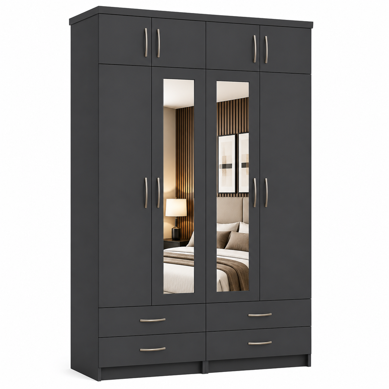 4 Door Wardrobe With Topbox Gray side view 4 Door Wardrobe With Topbox Gray side view