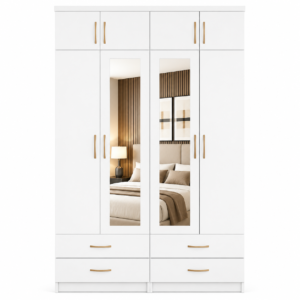 4 Door Wardrobe With Topbox White front
