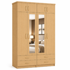 4 door wardrobe with topbox oak side pose
