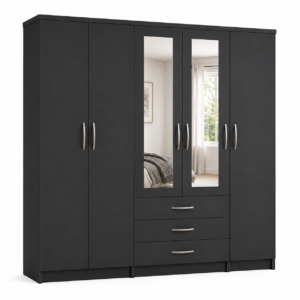5 Door Wardrobe Black side view