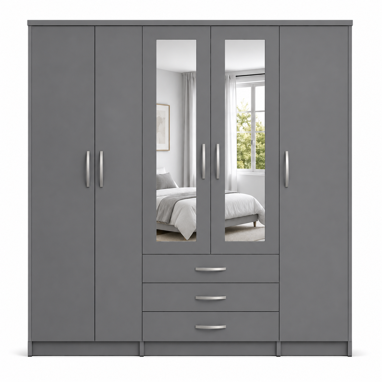 5 Door Wardrobe Gray front 5 Door Wardrobe Gray