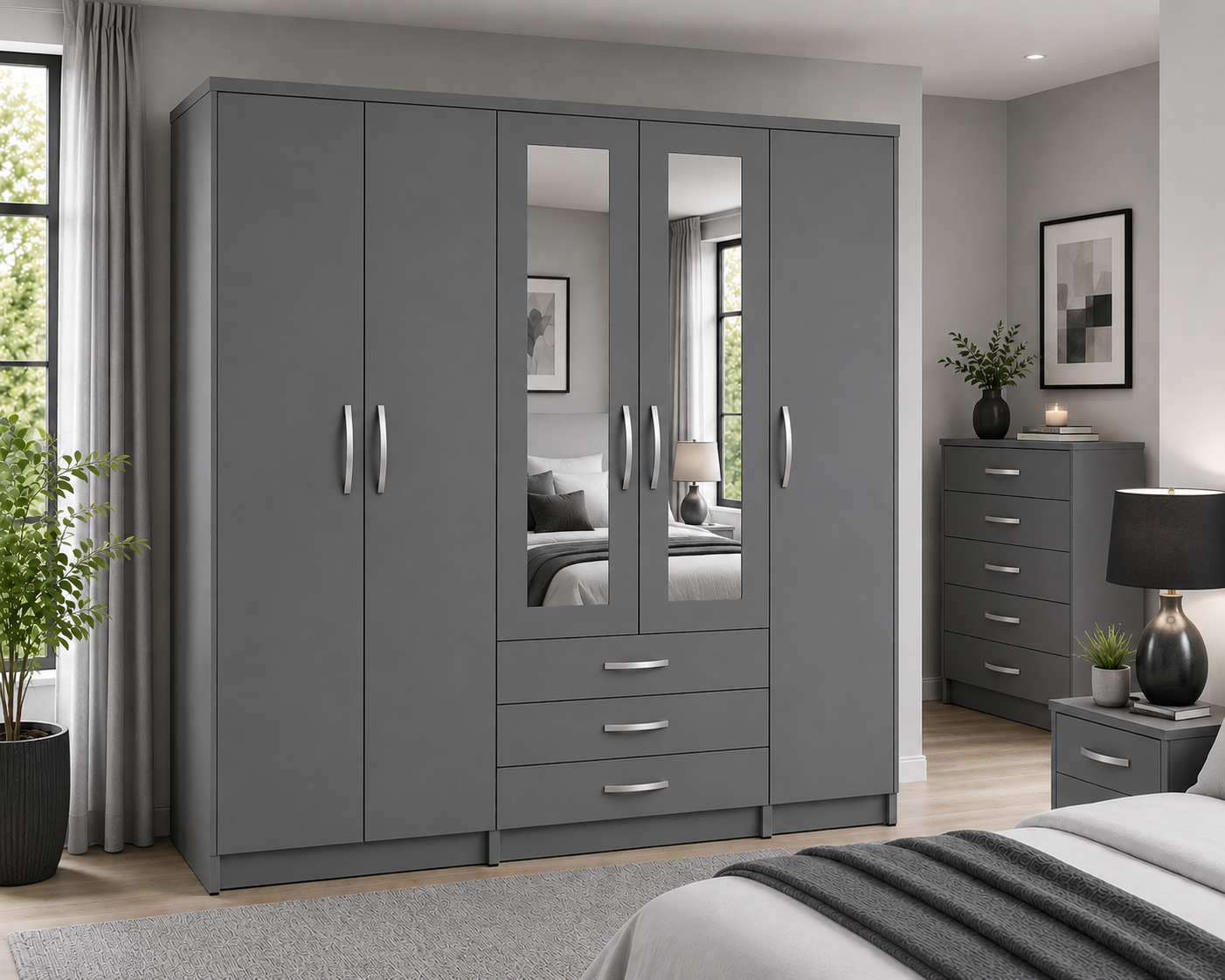 5 Door Wardrobe Gray lifestyle 5 Door Wardrobe Gray lifestyle