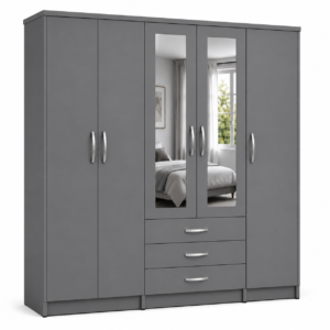 5 Door Wardrobe Gray side pose
