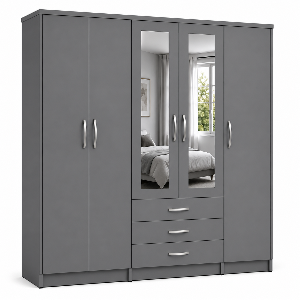 5 Door Wardrobe Gray side pose 5 Door Wardrobe Gray side pose