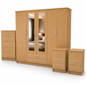 5 Door Wardrobe Set Oak front