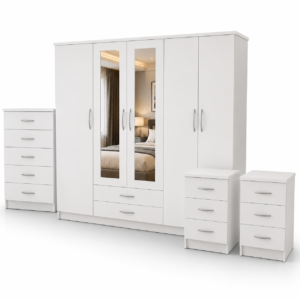 5 Door Wardrobe Set White front