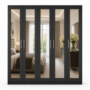 5 Door Wardrobe Without Drawers Black front