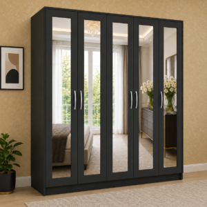 5 Door Wardrobe Without Drawers Black lifestyle