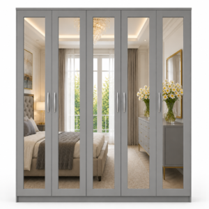 5 Door Wardrobe Without Drawers Gray front
