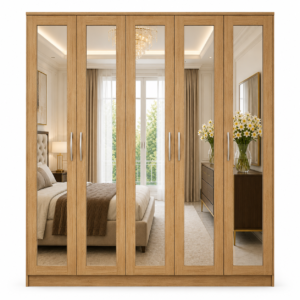 5 Door Wardrobe Without Drawers Oak front