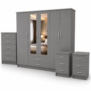 5 door wardrobe set gray front