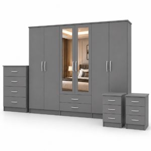 6 Door Wardrobe Set Gray front