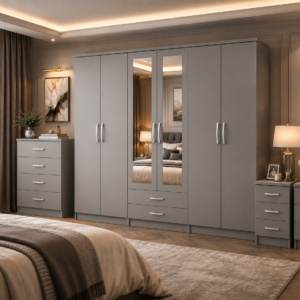 6 Door Wardrobe Set Gray lifestyle
