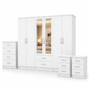 6 Door Wardrobe Set White front