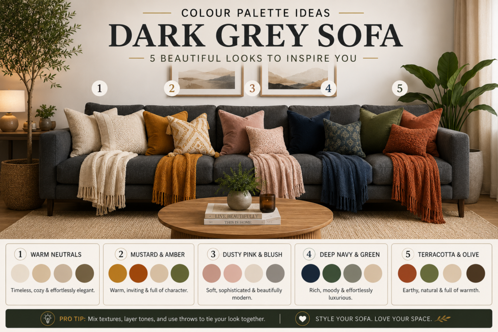 How to Style a Dark Grey Sofa with Cushions and Throws