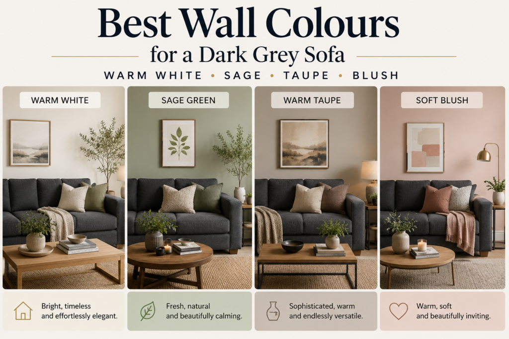 Best wall colour ideas with a dark grey sofa