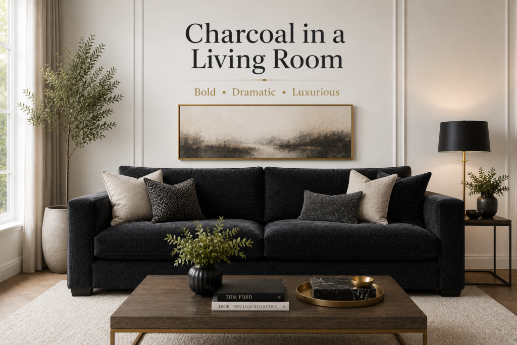 Charcoal sofa in a luxury UK living room